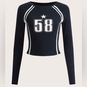 Shein | Number Print Raglan Sleeve Crop Top